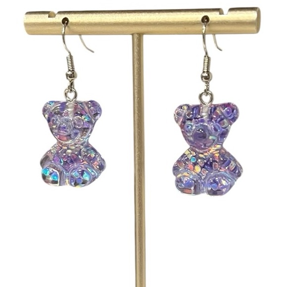 Jewelry - Purple bear resin earrings